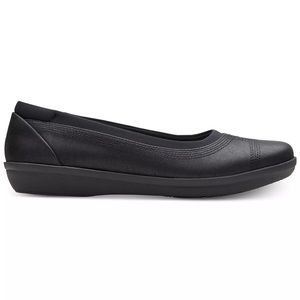 CLARKS Ayla Low flat slip on Comfort black shoes‎ work cushion soft size 7
